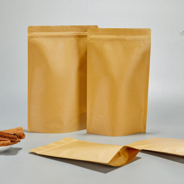 Brown kraft paper pouch with reusable zipper seal