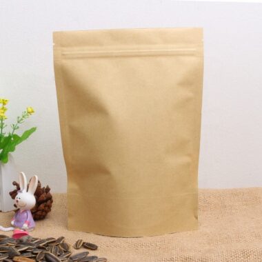 Brown kraft paper pouch with reusable zipper seal