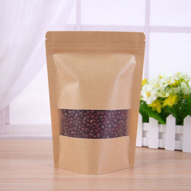 Resealable kraft paper food pouch with transparent window