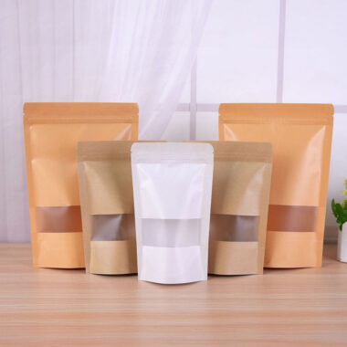 Resealable kraft paper food pouch with transparent window