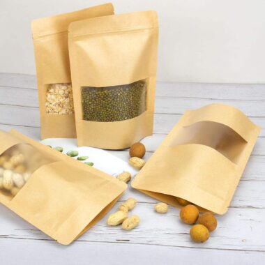 Resealable kraft paper food pouch with transparent window