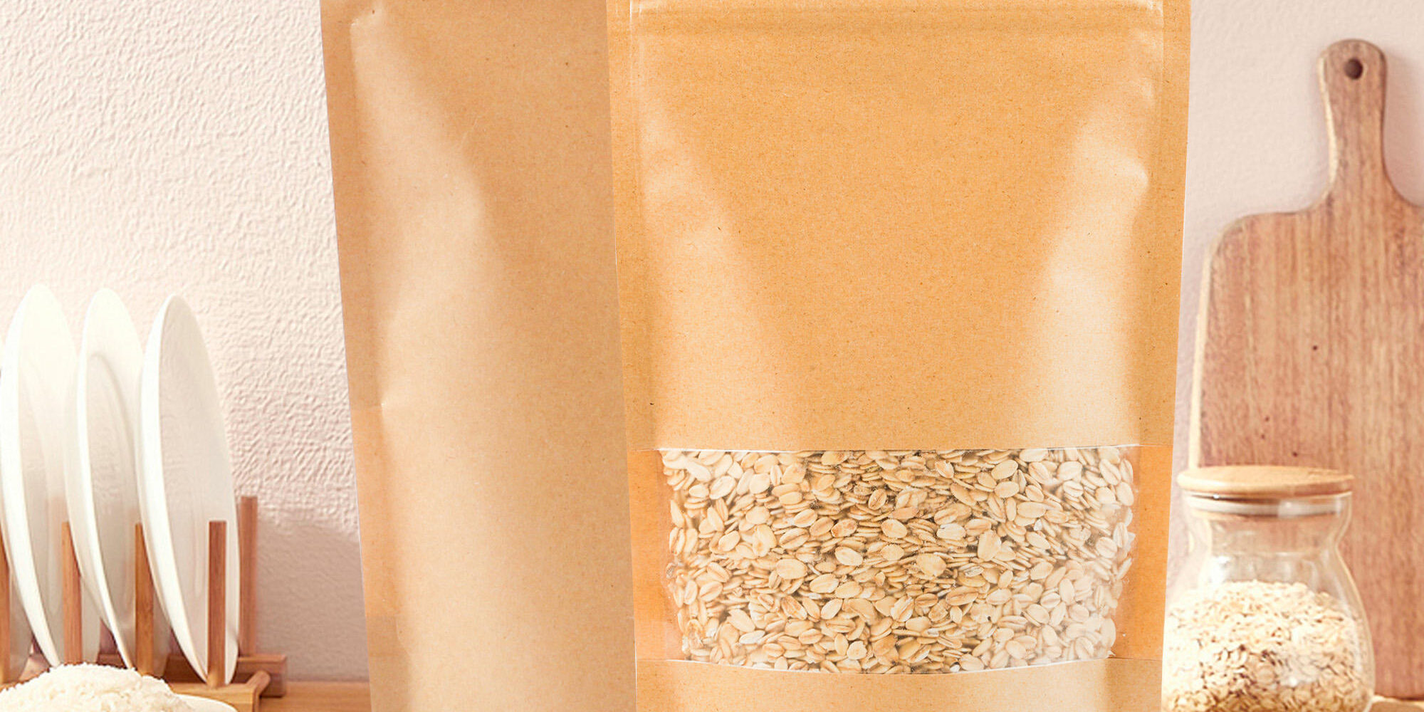 Resealable kraft paper food pouch with transparent window