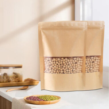 Resealable kraft paper food pouch with transparent window