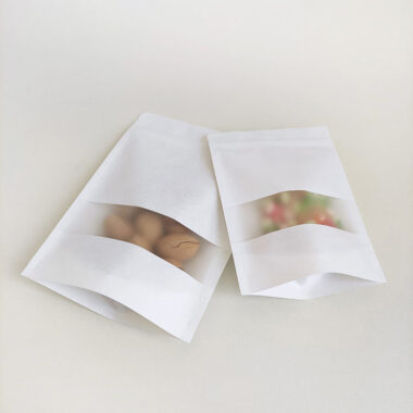 White kraft paper pouch with semi-transparent food window
