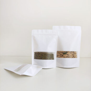 White kraft paper pouch with semi-transparent food window