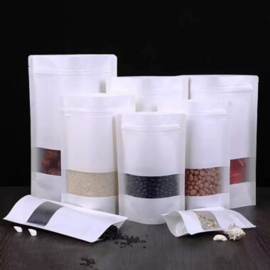 White kraft paper pouch with semi-transparent food window