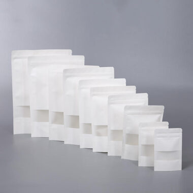 White kraft paper pouch with semi-transparent food window