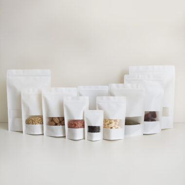 White kraft paper pouch with semi-transparent food window