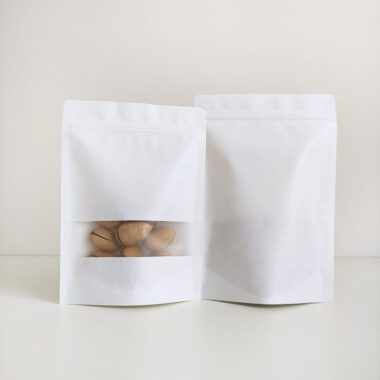 White kraft paper pouch with semi-transparent food window