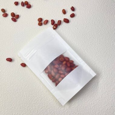 White kraft zipper pouch with transparent window display