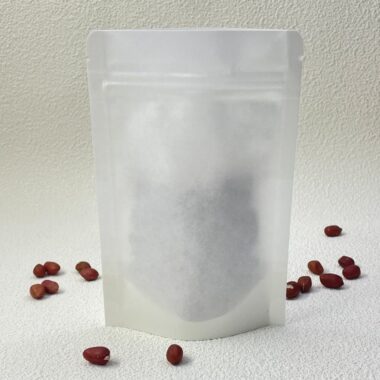 White kraft zipper pouch with transparent window display