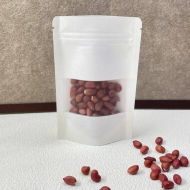 White kraft zipper pouch with transparent window display