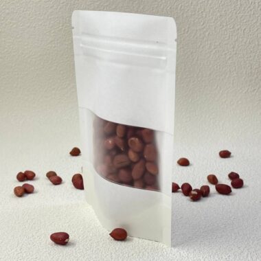 White kraft zipper pouch with transparent window display