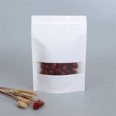 White kraft zipper pouch with transparent window display