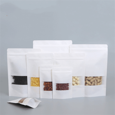 White kraft zipper pouch with transparent window display