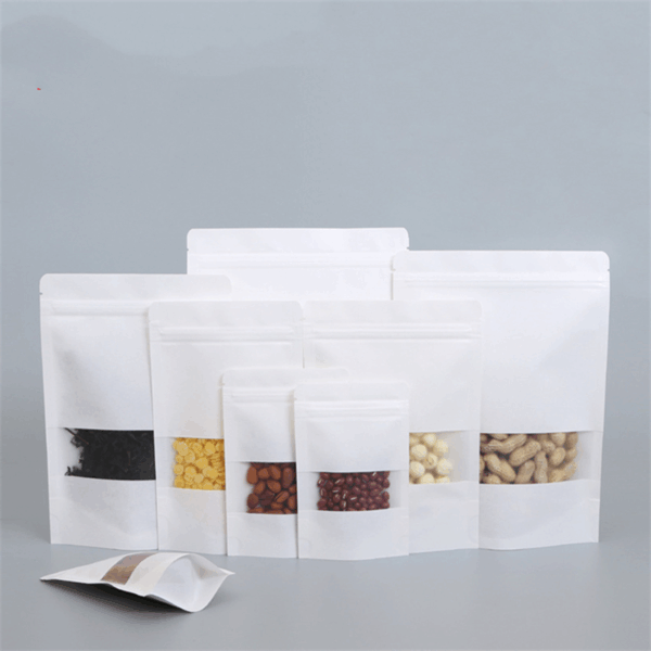 White kraft zipper pouch with transparent window display