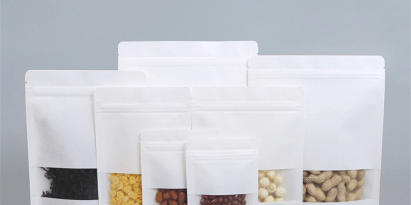 White kraft zipper pouch with transparent window display