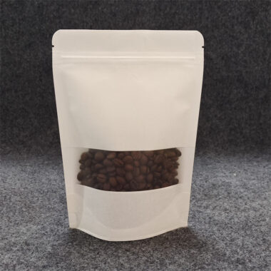 White kraft zipper pouch with transparent window display