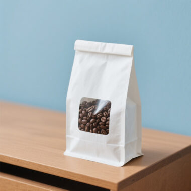 White kraft food pouch with clear window for packaging