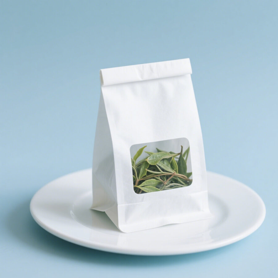 White kraft food pouch with clear window for packaging