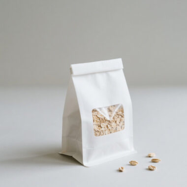 White kraft food pouch with clear window for packaging