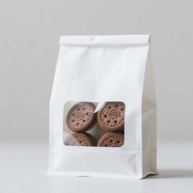 White kraft food pouch with clear window for packaging