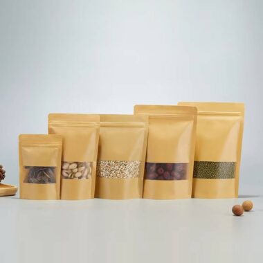 Kraft zipper pouch with clear window for food packaging