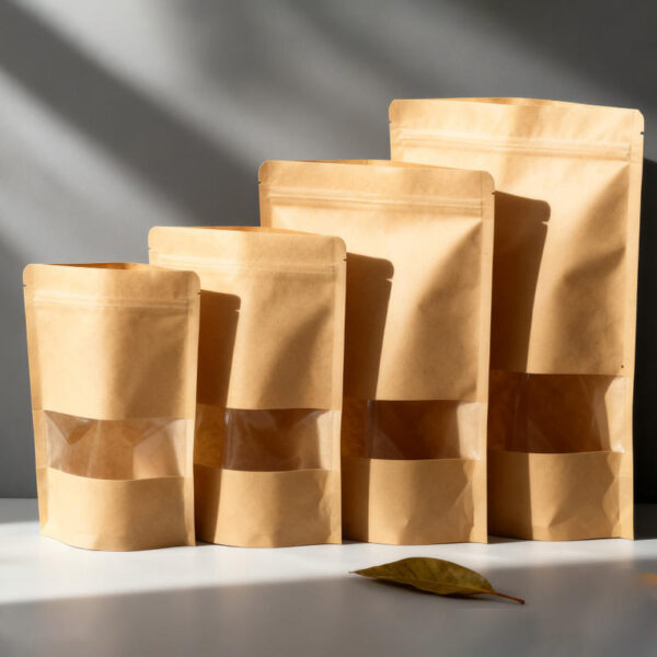 Kraft zipper pouch with clear window for food packaging