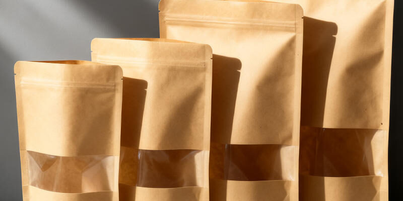 Kraft zipper pouch with clear window for food packaging