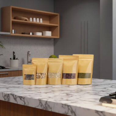 Kraft zipper pouch with clear window for food packaging