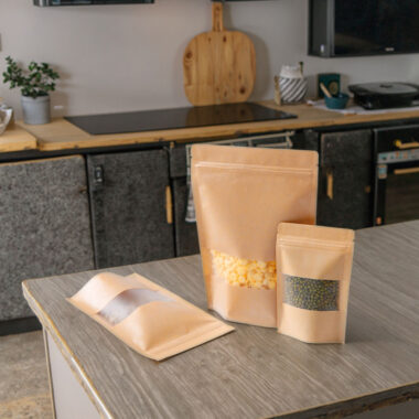 Kraft zipper pouch with clear window for food packaging